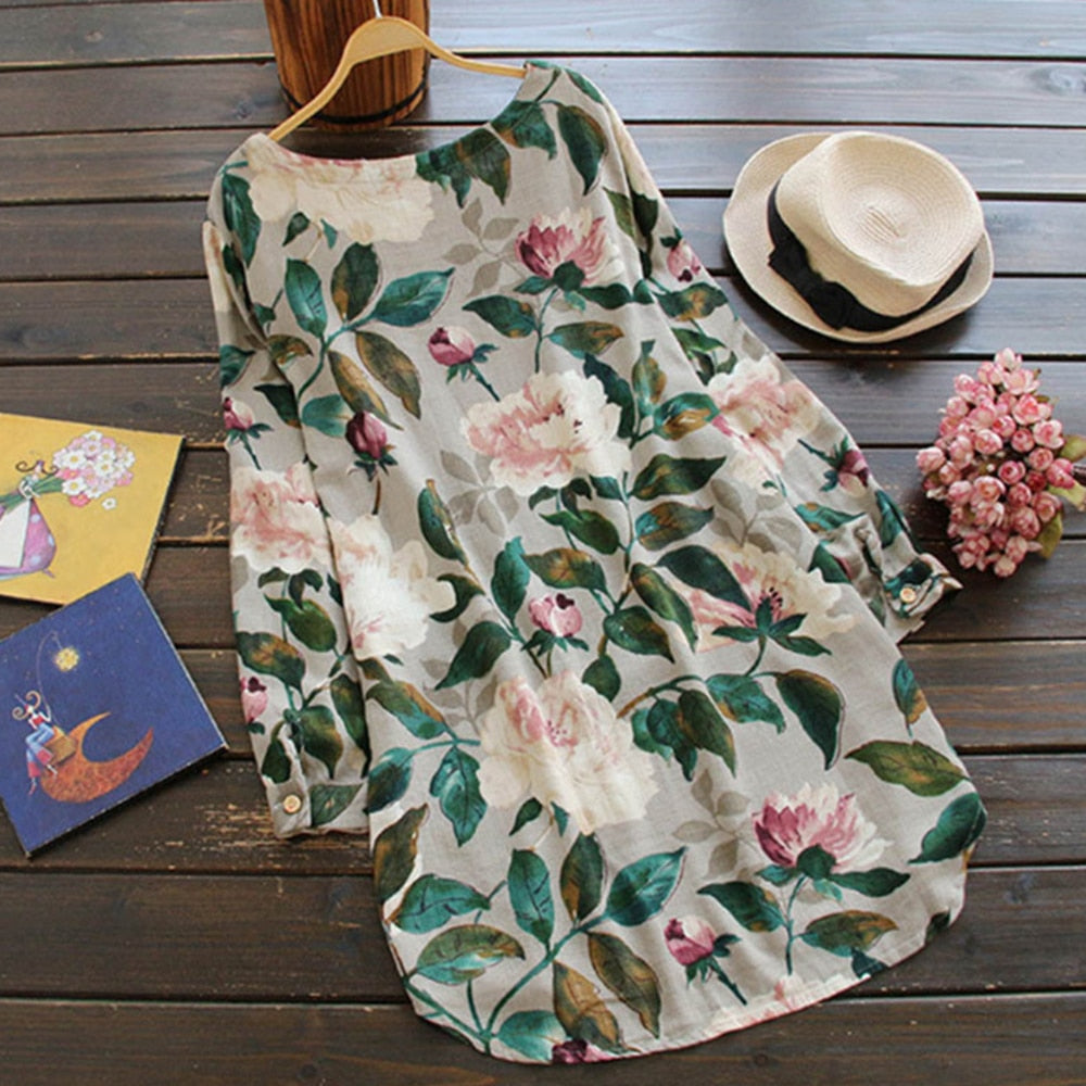 Women Plus Size 5XL O neck Floral Dresses Casual Ladies Flower