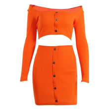 Charger l&#39;image dans la galerie, 2019 Sexy Off Shoulder Two Piece Set Solid Button Bodycon 2 Piece