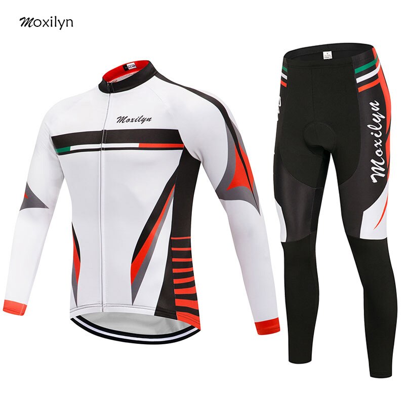 Moxilyn Mens Cycling Jersey Set Winter Thermal Fleece Long