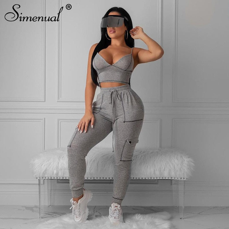 Simenual Sporty Sexy Fashion Matching Set Women Workout 2019