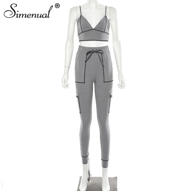Simenual Sporty Sexy Fashion Matching Set Women Workout 2019