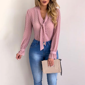 Cysincos Chiffon Blouses Women 2019 Autumn Fashion Long