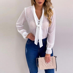 Cysincos Chiffon Blouses Women 2019 Autumn Fashion Long