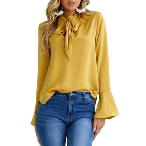 Cysincos Chiffon Blouses Women 2019 Autumn Fashion Long