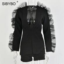 Charger l&#39;image dans la galerie, SIBYBO Deep V-Neck Mesh Spliced Sexy Women Blaze