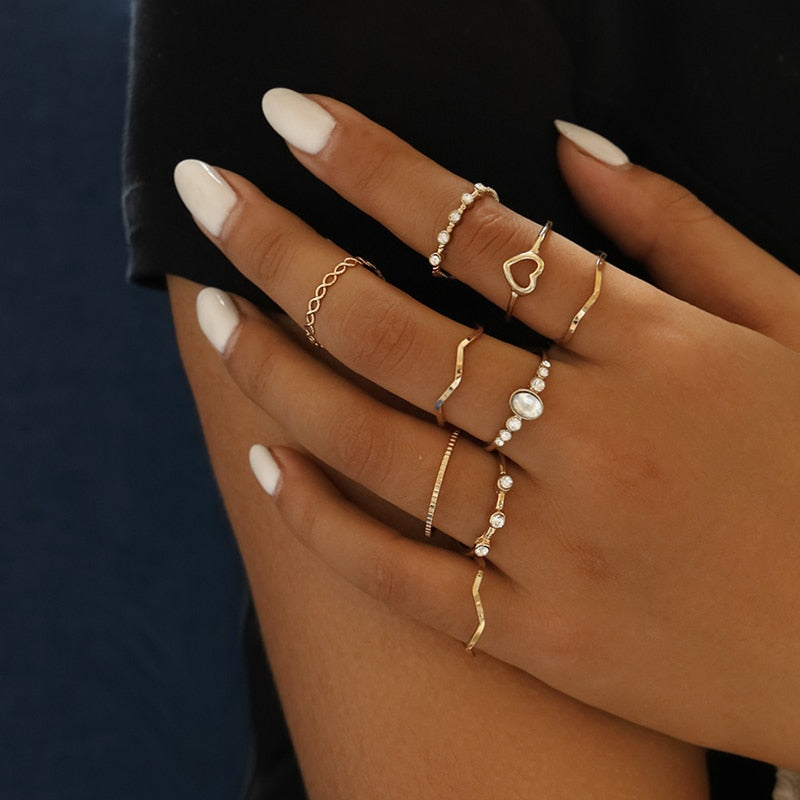 Yobest Bohemian Vintage Gold Crescent Geometric Joint Ring