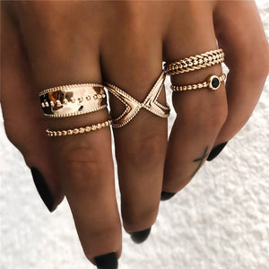 Yobest Bohemian Vintage Gold Crescent Geometric Joint Ring