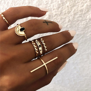 Yobest Bohemian Vintage Gold Crescent Geometric Joint Ring