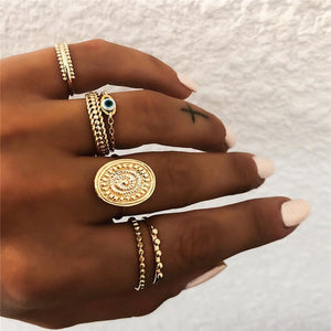 Yobest Bohemian Vintage Gold Crescent Geometric Joint Ring