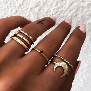 Yobest Bohemian Vintage Gold Crescent Geometric Joint Ring