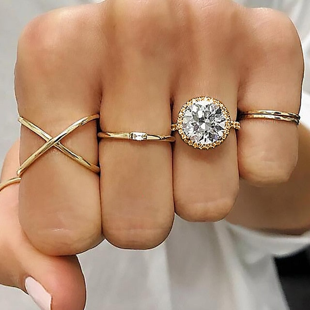 Yobest Bohemian Vintage Gold Crescent Geometric Joint Ring