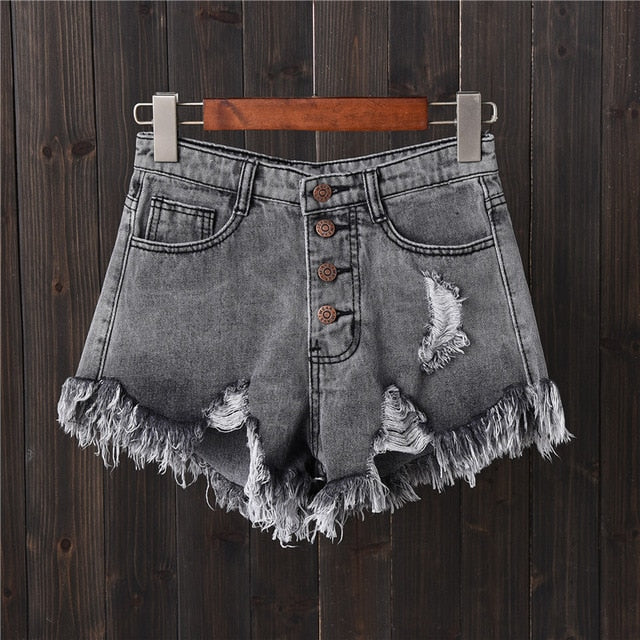 High Waist Hole Summer Casual Short Jeans Button MINI