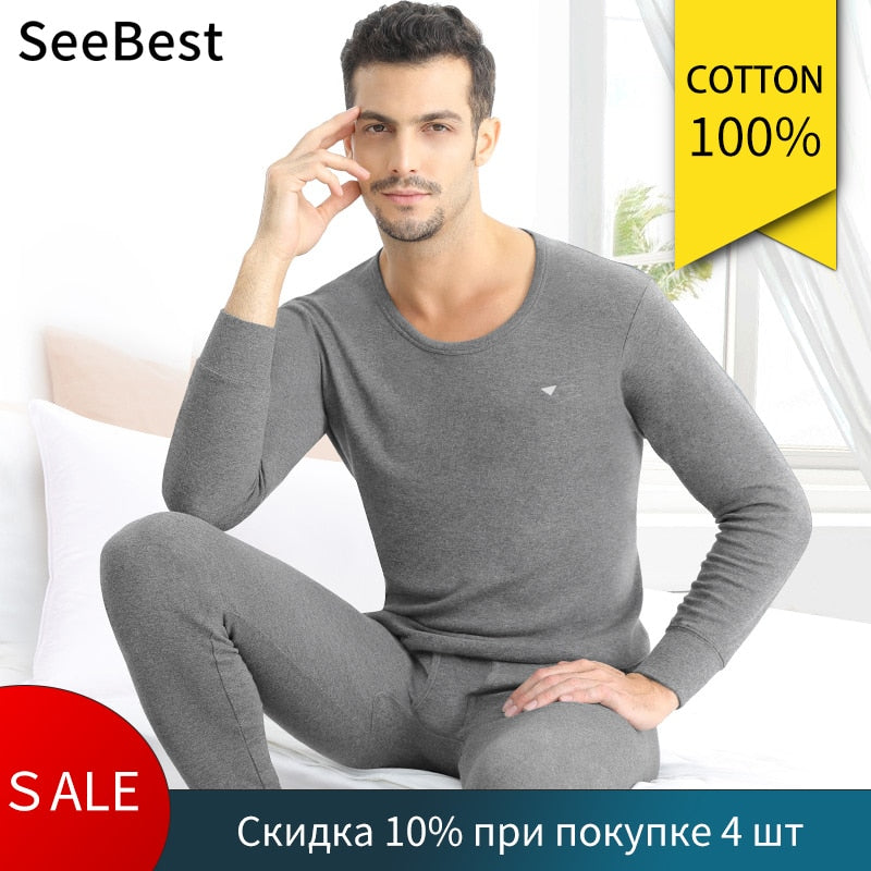 SeeBest Men Thermal Underwear Set For Male Cotton  Winter Long