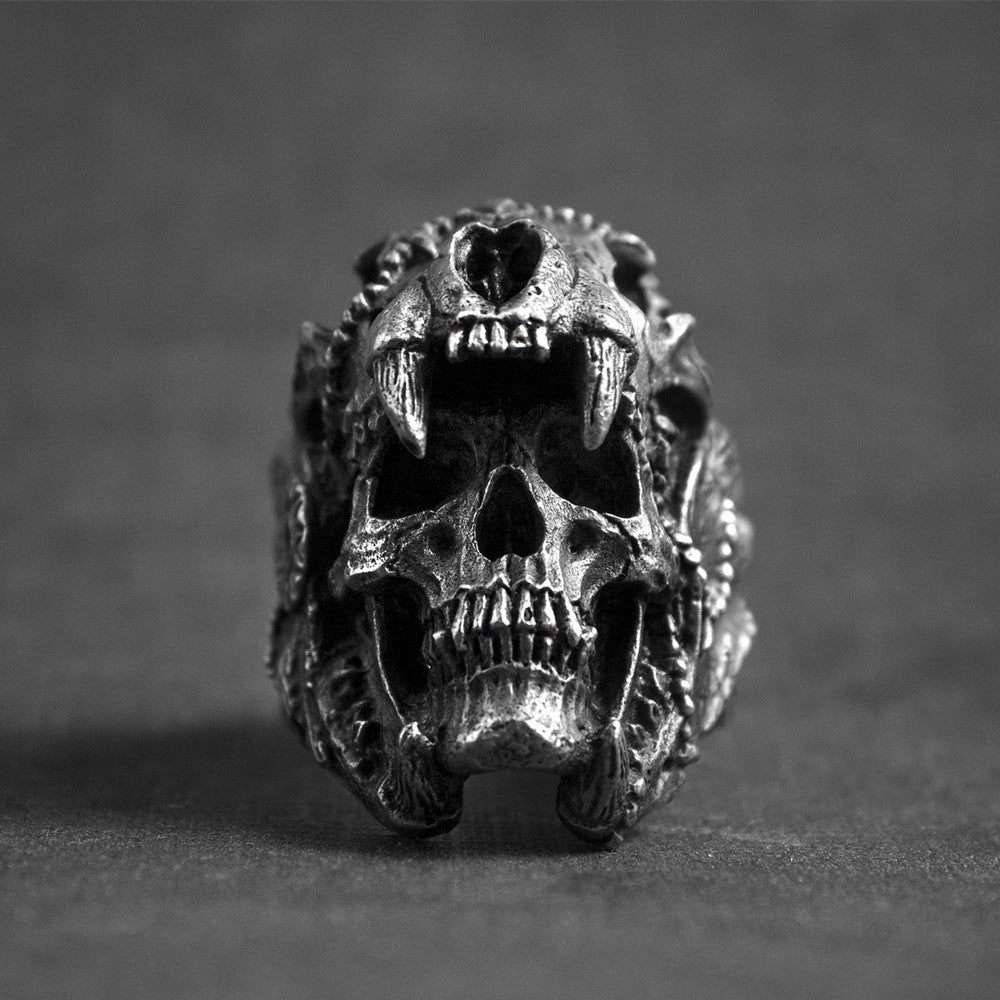 Men Biker Rings Vintage Indian Jaguar Warrior Skull Punk Jewelry Gift for Him