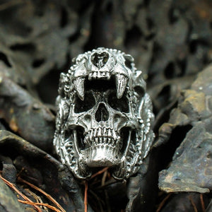 Men Biker Rings Vintage Indian Jaguar Warrior Skull Punk Jewelry Gift for Him