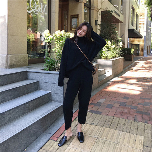 CBAFU autumn spring knitted tracksuit turtleneck sweatshirts