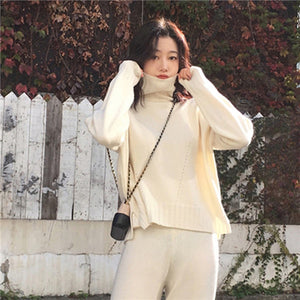 CBAFU autumn spring knitted tracksuit turtleneck sweatshirts