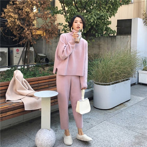 CBAFU autumn spring knitted tracksuit turtleneck sweatshirts